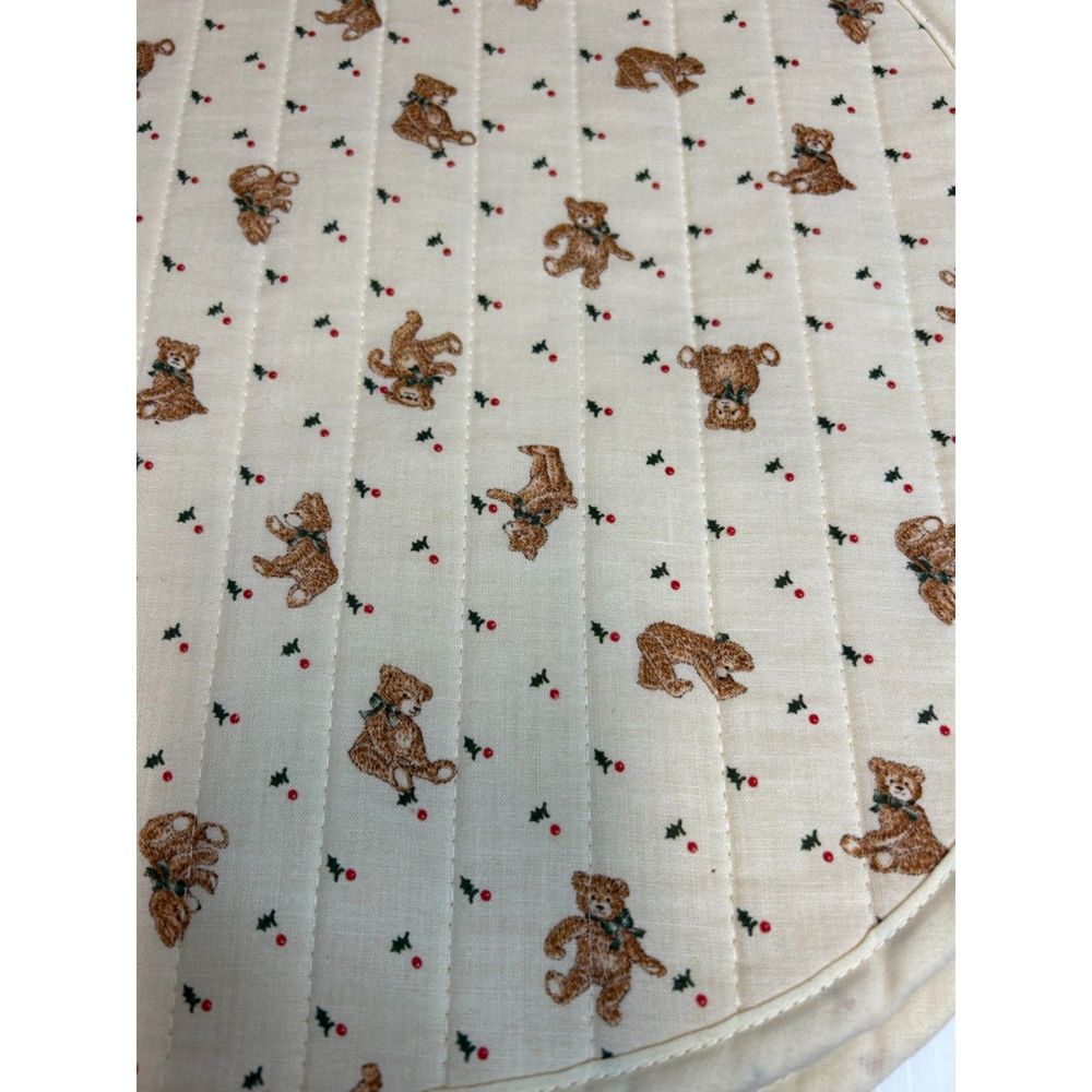 Vintage Quilted Placemats Set of 6 Teddy Bear Christmas EUC